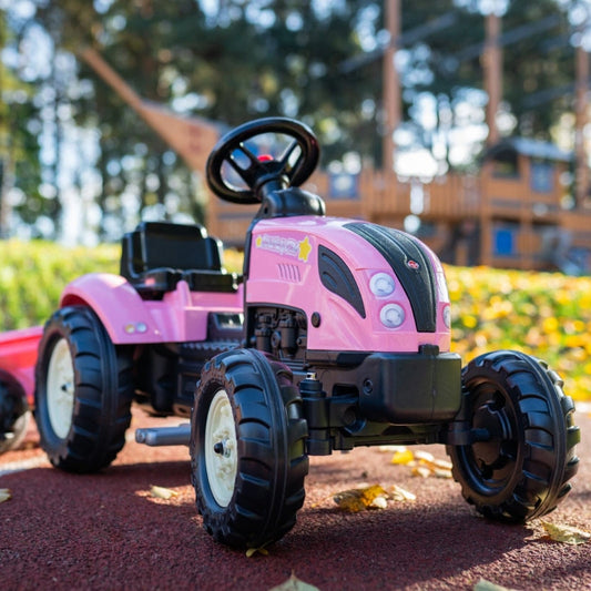 FALK Traktor Country Star różowy na pedały z przyczepką i klaksonem