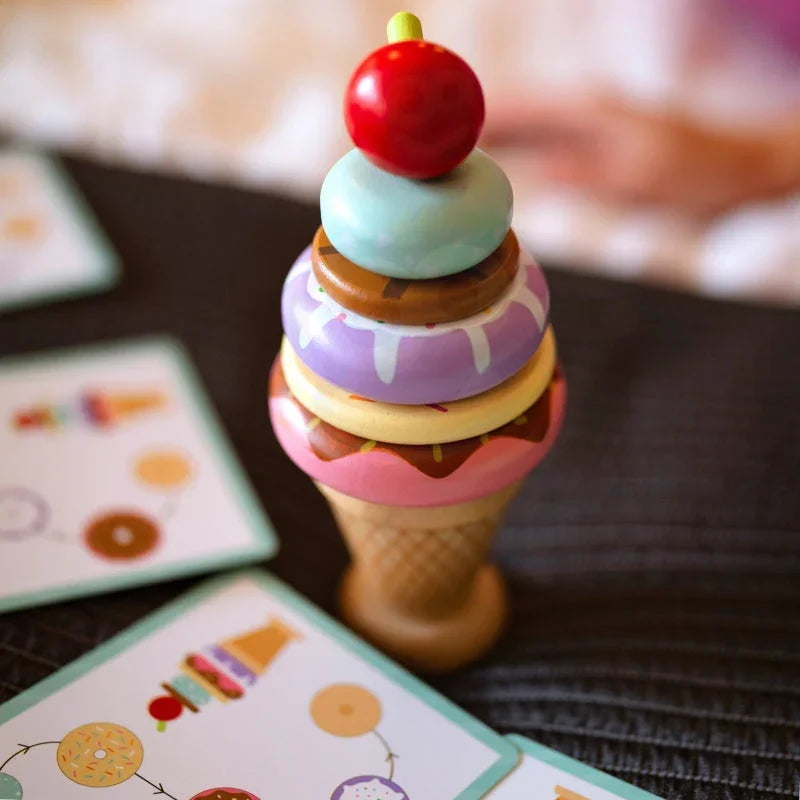 WOOPIE GREEN Drewniane Lody Układanka Montessori Cukiernia 12 el. FSC – drewniana zabawka edukacyjna dla dzieci