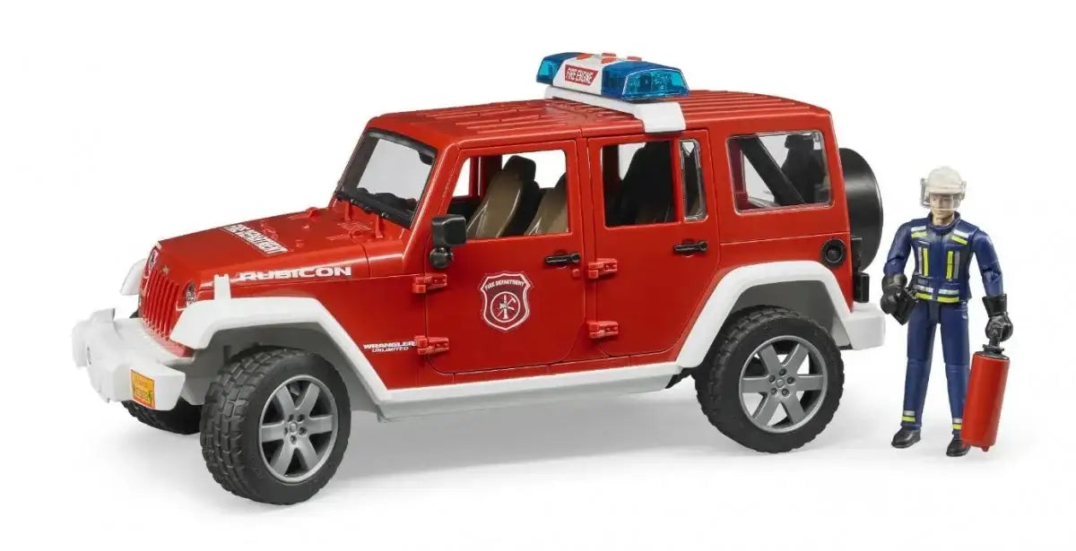 Czerwona zabawka samochód straży pożarnej Jeep i figurka strażaka  - zabawki-dla-dziewczynki