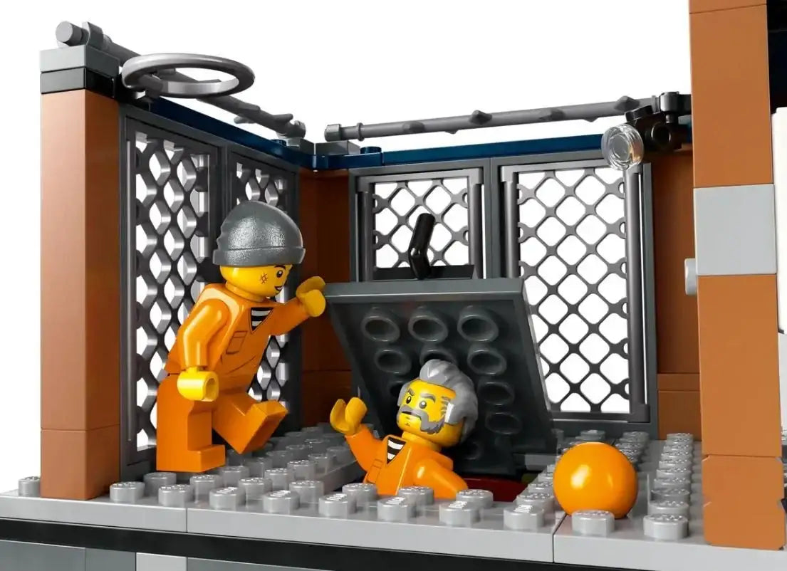 Zabawka LEGO więzienie, figurki więźniów w pomarańczowych ubraniach, kreatywne klocki dla dzieci
