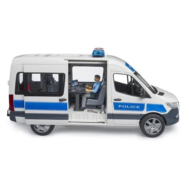 Zabawka policyjny bus dla dzieci, biało-niebieski, z figurką policjanta w środku - zabawki-dla-dziewczynki