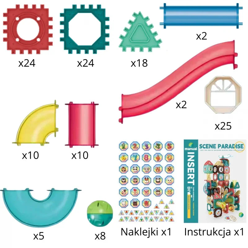 WOOPIE Klocki Konstrukcyjne 3D Zestaw Edukacyjny Tor Kulkowy 128el. - zabawki-dla-dziewczynki