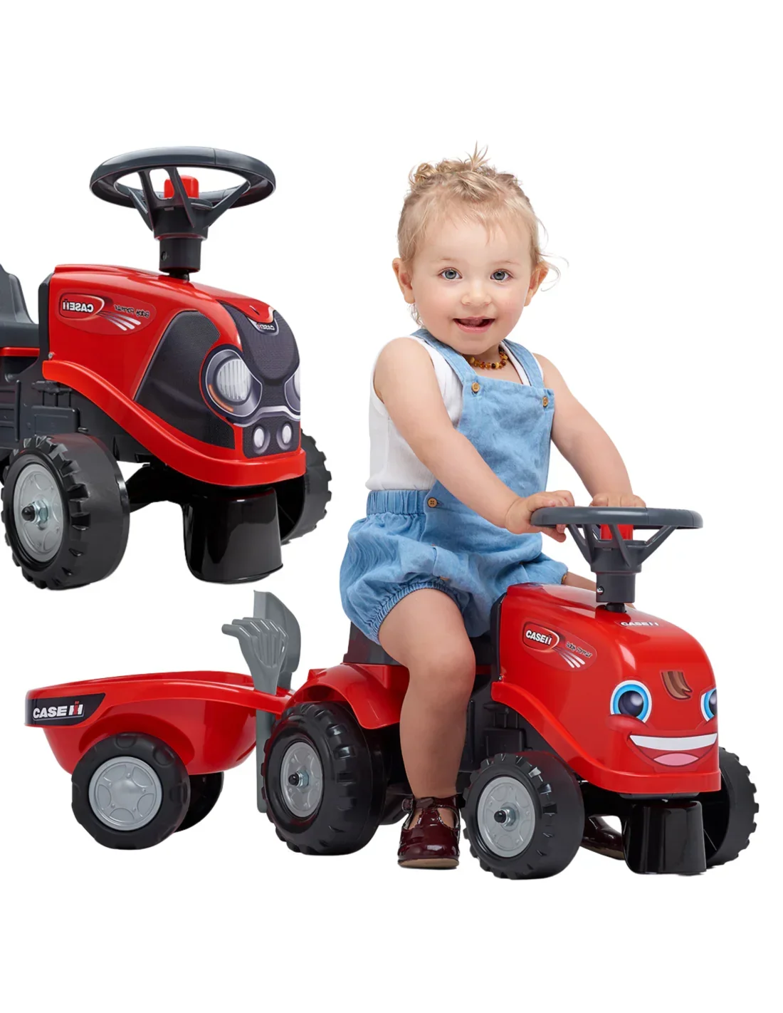 FALK Jeździk Traktorek Baby CASE IH czerwony z przyczepką dla dzieci od 12 miesięcy - zabawki-dla-dziewczynki