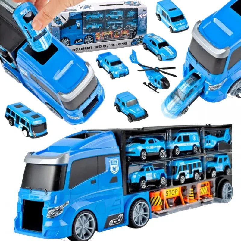 WOOPIE ciężarówka transporter 3w1 niebieski policja - zabawki-dla-dziewczynki