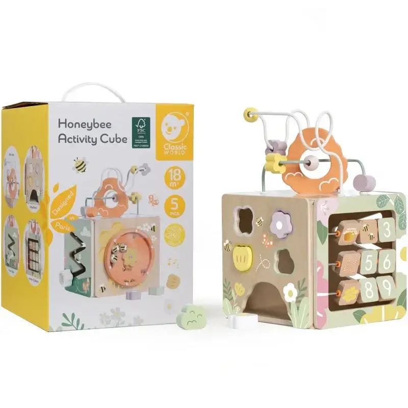 CLASSIC WORLD Drewniana Kostka Edukacyjna Sensoryczna 5w1 - zabawki-dla-dziewczynki