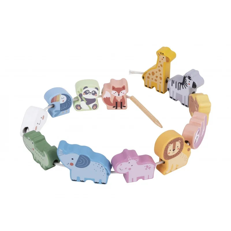 WOOPIE GREEN Drewniana Nawlekanka Klocki Przeplatanka ZOO Montessori 13 el. - zabawki-dla-dziewczynki