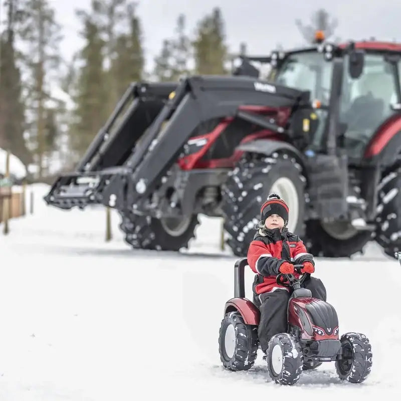FALK Traktorek Czerwony Valtra S4 realistyczny pojazd budowlany z przyczepką - zabawki-dla-dziewczynki