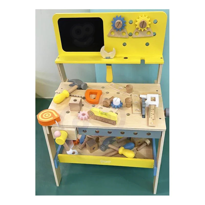 CLASSIC WORLD Drewniany Warsztat Narzędziowy z Tablicą Kredową 27 el. - zabawki-dla-dziewczynki