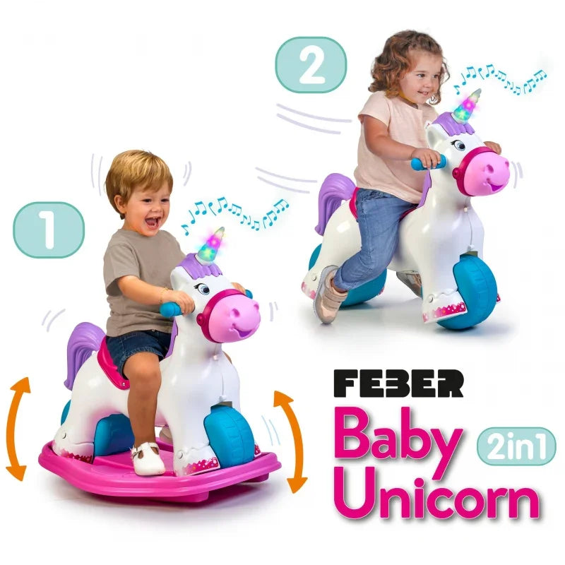 FEBER Interaktywny Bujany Jednorożec 2w1 – Jeździk Biegowy - zabawki-dla-dziewczynki