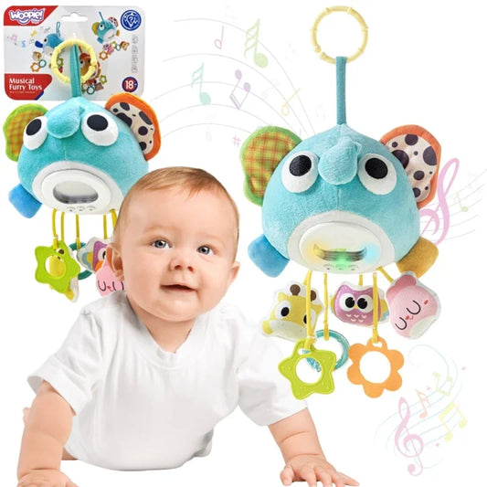 WOOPIE Baby Pluszowy Słonik Maskotka Interaktywna Przytulanka Muzyczna z Zawieszkami i Gryzakami - zabawki-dla-dziewczynki