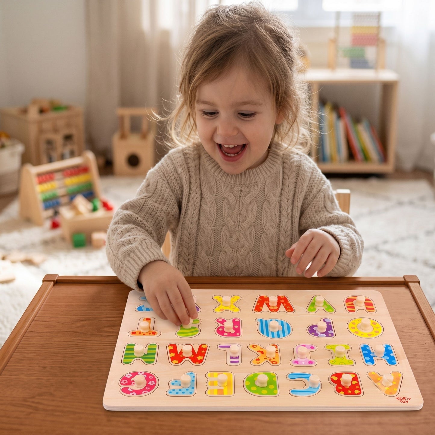 2-TOOKY TOY Puzzle Układanka Montessori z Pinezkami Alfabet-2