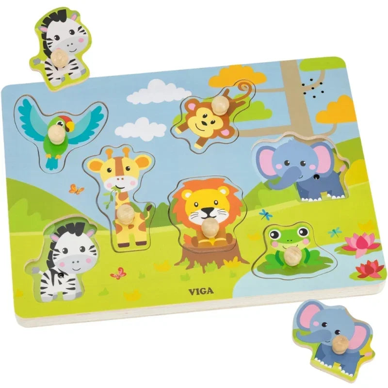 Drewniane puzzle dźwiękowe VIGA Zwierzęta Egzotyczne - zabawki-dla-dziewczynki
