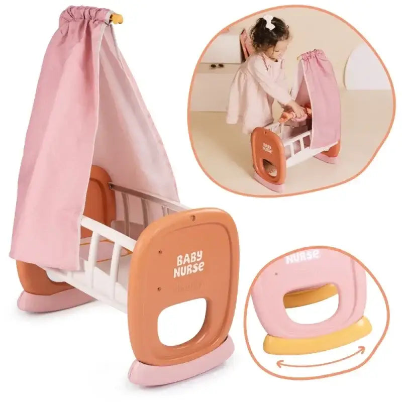 Kołyska Smoby Baby Nurse z baldachimem dla lalek dzieci - zabawki-dla-dziewczynki