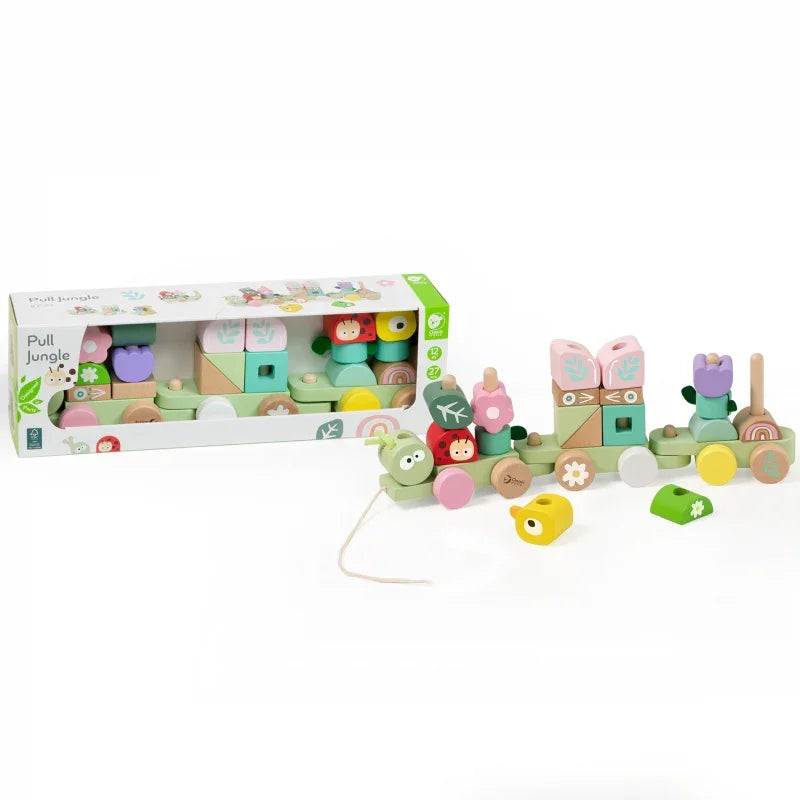 CLASSIC WORLD Montessori Kolejka Gąsienica Drewniana Układanka - zabawki-dla-dziewczynki