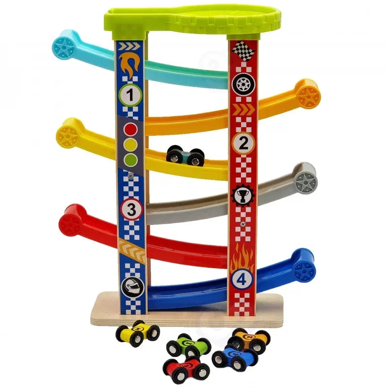 Zabawka TOOKY TOY tor zjeżdżalnia samochodowa kolorowa drewniana dla dzieci - zabawki-dla-dziewczynki