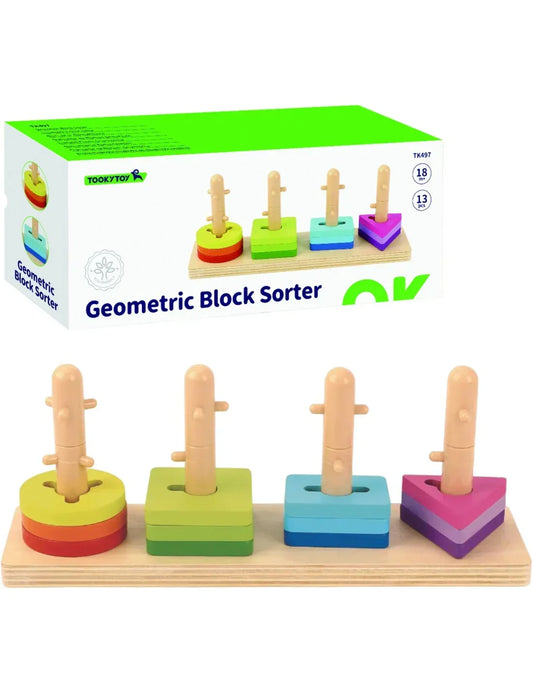 TOOKY TOY sorter kształtów Montessori z kolorowymi blokami drewniany
