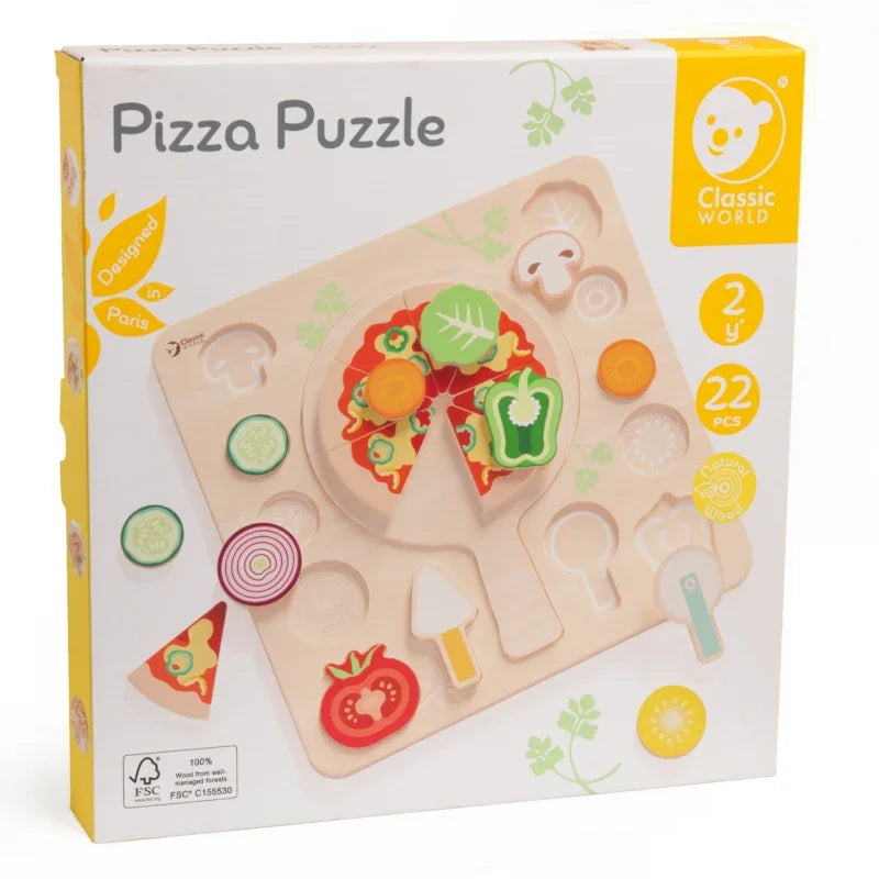 CLASSIC WORLD Drewniana Pizza do Krojenia Układanka Warzywa 22 el. - zabawki-dla-dziewczynki