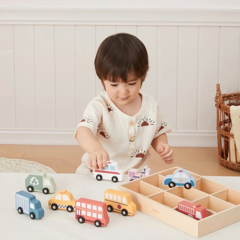 5-VIGA Drewniany Zestaw Kolorowych Pojazdów Miejskich 9szt.-5