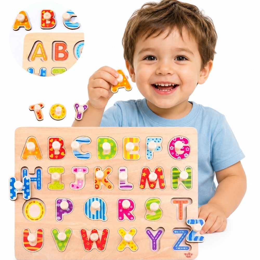 1-TOOKY TOY Puzzle Układanka Montessori z Pinezkami Alfabet-1