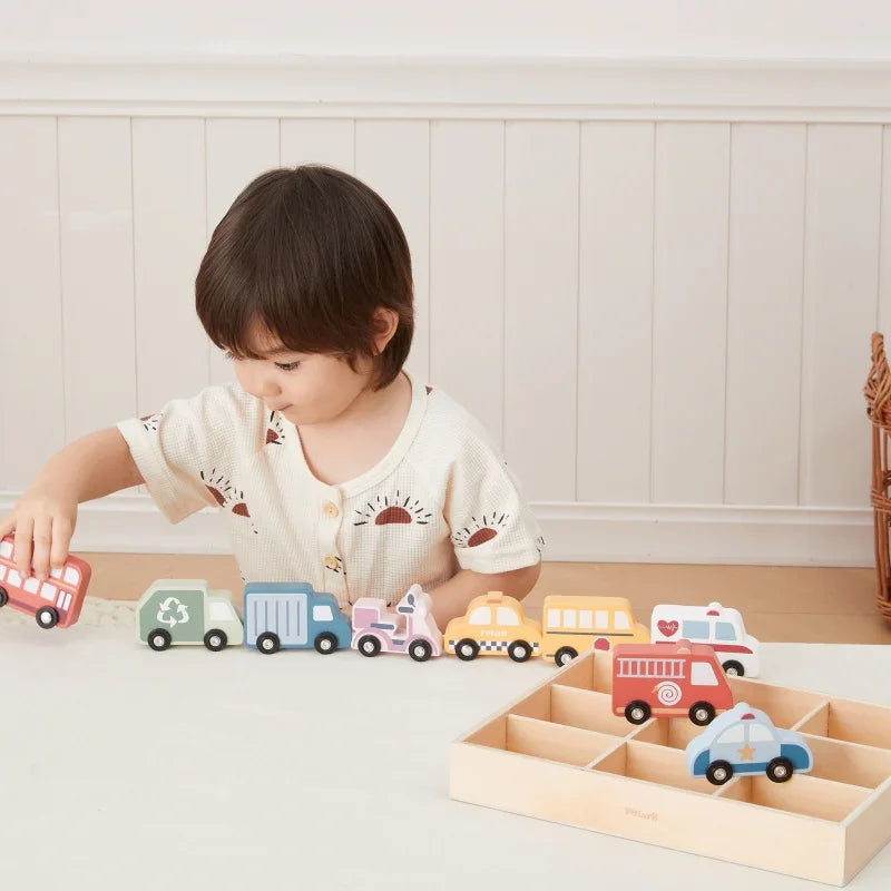 2-VIGA Drewniany Zestaw Kolorowych Pojazdów Miejskich 9szt.-2