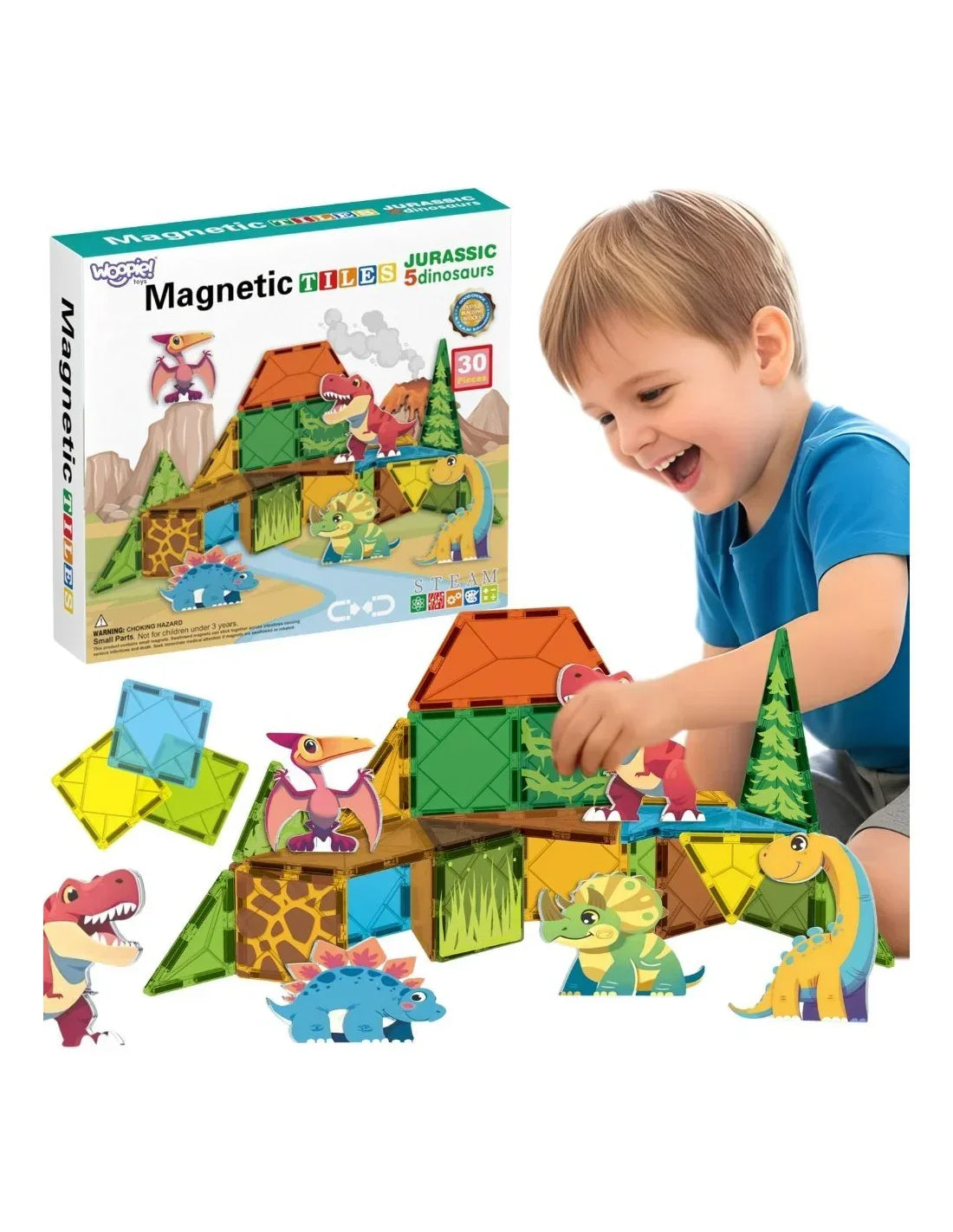 Magnetyczne klocki Woopie Dino 30 elementów zestaw konstrukcyjny dla dzieci 3+  - zabawki-dla-dziewczynki