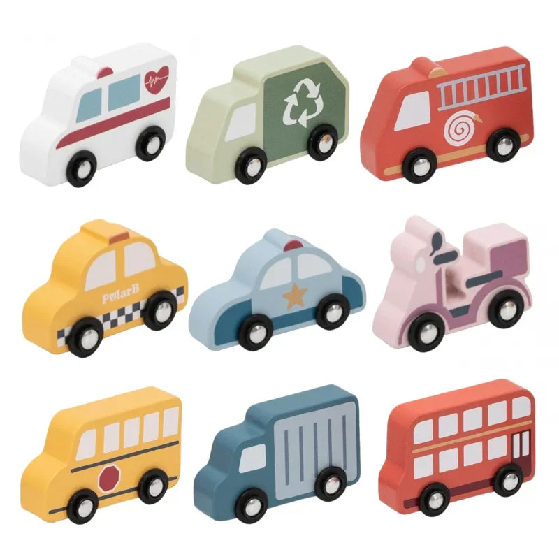 6-VIGA Drewniany Zestaw Kolorowych Pojazdów Miejskich 9szt.-6