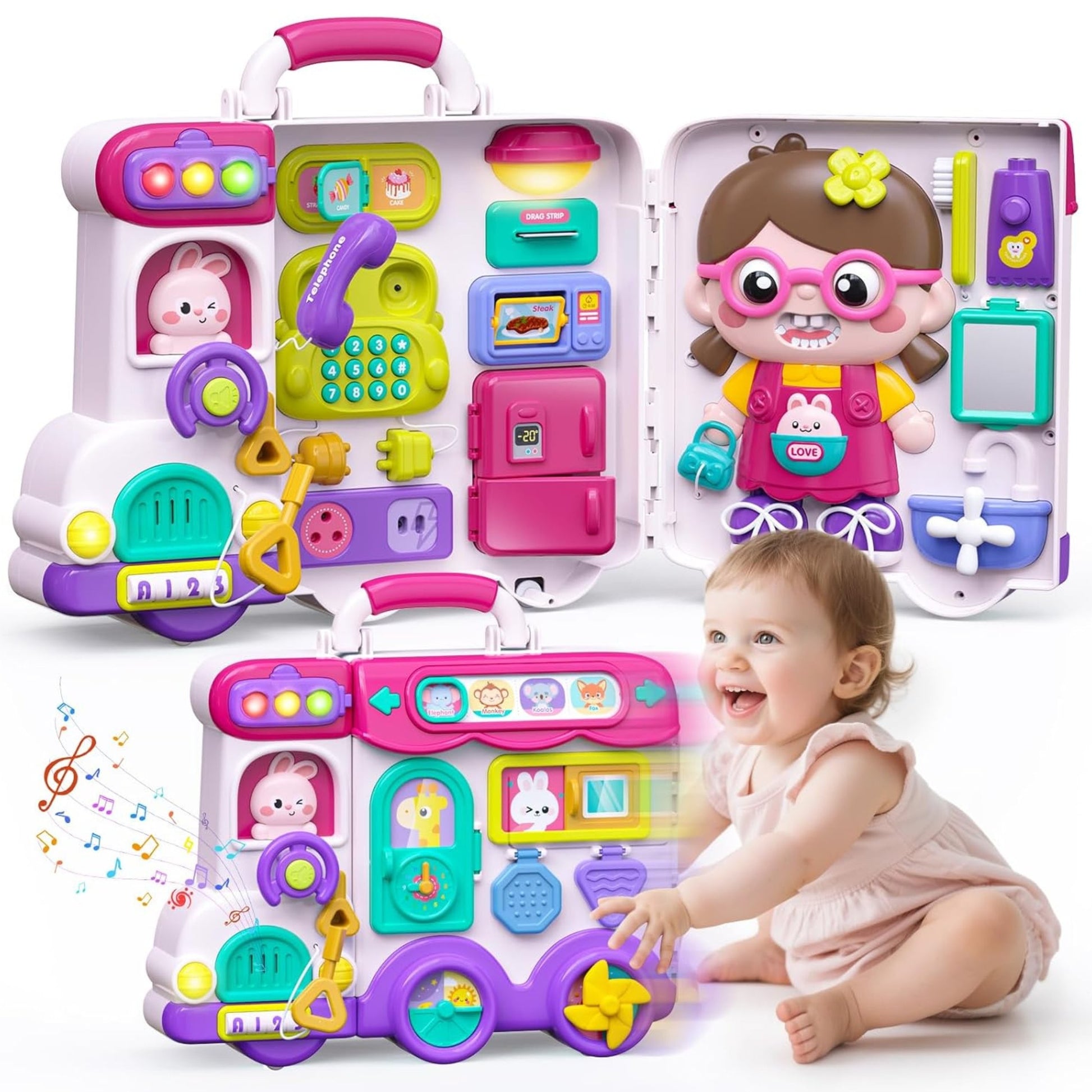 3-WOOPIE BABY Interaktywna Tablica Manipulacyjna Busy Car Walizka 3w1 Dźwięk Światło-3