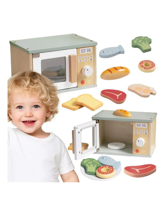 TOOKY TOY drewniana kuchenka mikrofalowa dla dzieci zestaw  - zabawki-dla-dziewczynki