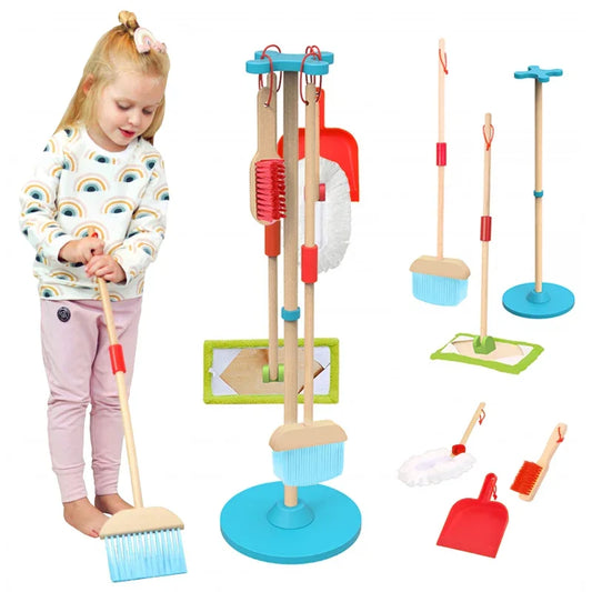 TOOKY TOY drewniany zestaw do sprzątania dla dzieci 6 el. - zabawki-dla-dziewczynki