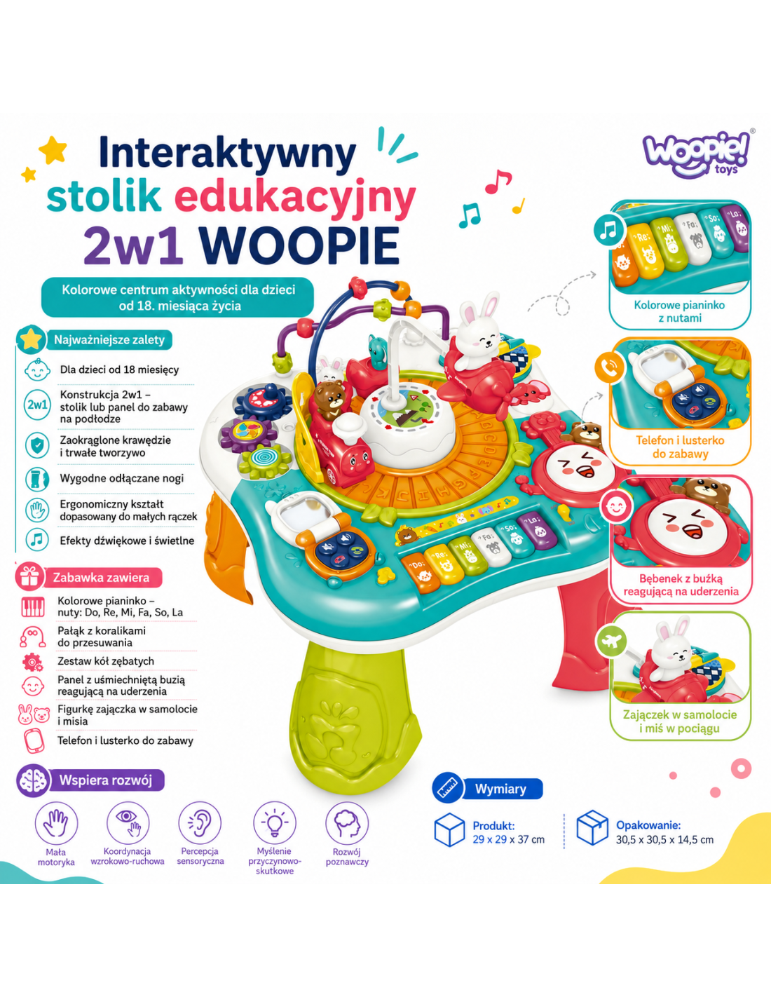 3-WOOPIE BABY Stolik Edukacyjny Interaktywny 2w1 Pianinko Dźwięki-3