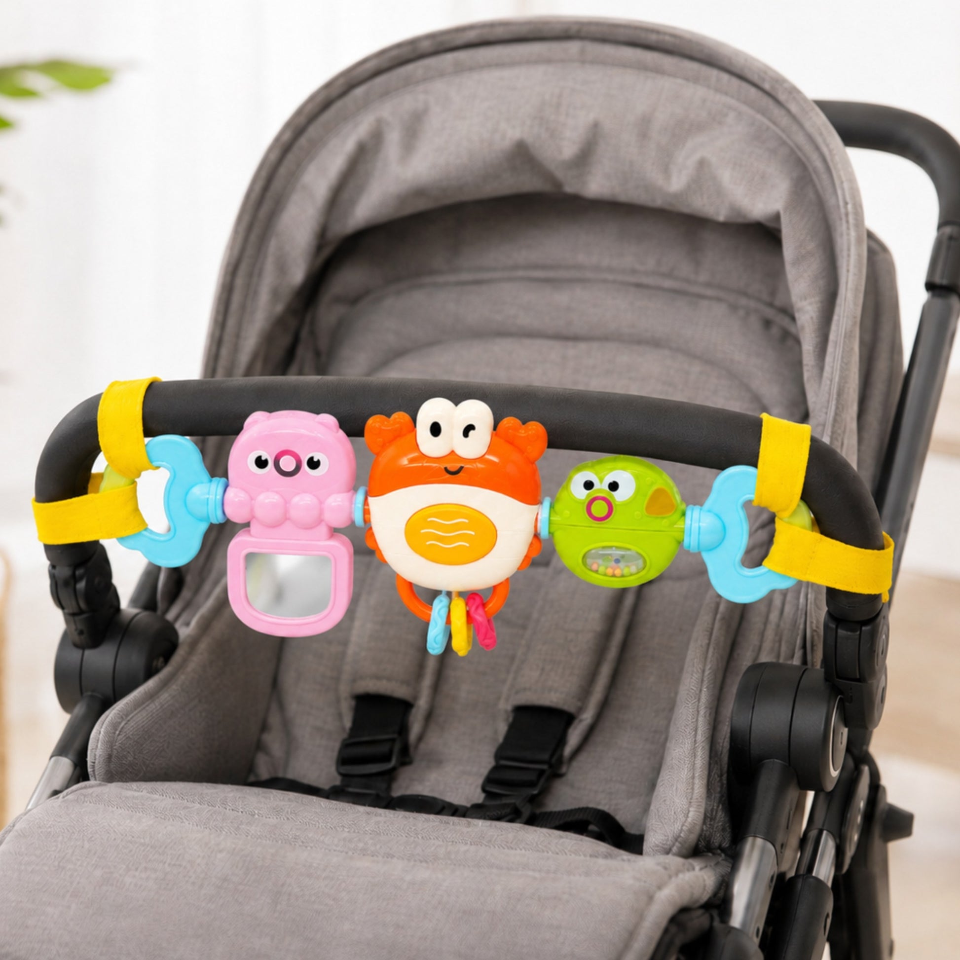 2-WOOPIE BABY Zawieszka do Wózka Łóżeczka Sensoryczna Grający Krab Lusterko Rybka 6m-2