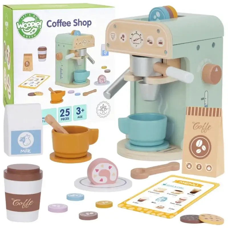 WOOPIE GREEN Drewniany ekspres do kawy 25 el cukiernia barista - zabawki-dla-dziewczynki