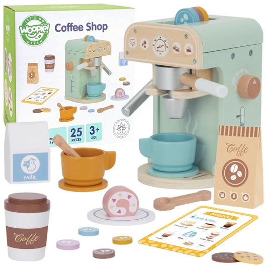 WOOPIE GREEN Drewniany ekspres do kawy 25 el cukiernia barista - zabawki-dla-dziewczynki