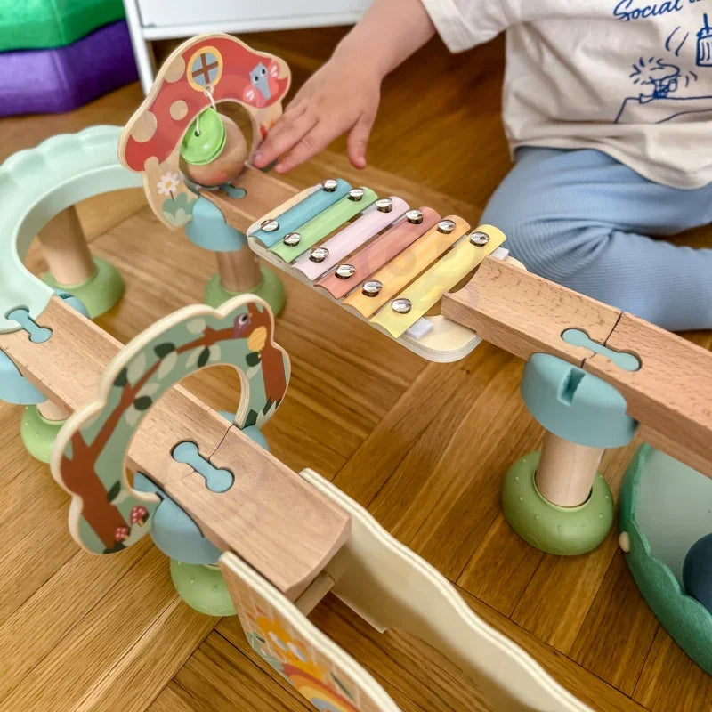 5-WOOPIE GREEN Drewniany Tor Kulkowy z Efektami Dźwiękowymi Cymbałki FSC-5