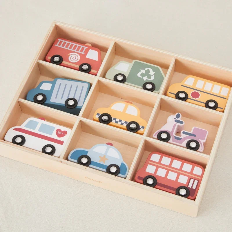 4-VIGA Drewniany Zestaw Kolorowych Pojazdów Miejskich 9szt.-4