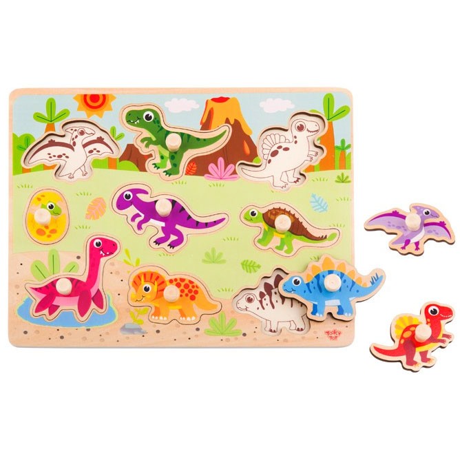5-TOOKY TOY Drewniane Puzzle Montessori Układanka Dinozaury Kształty-5