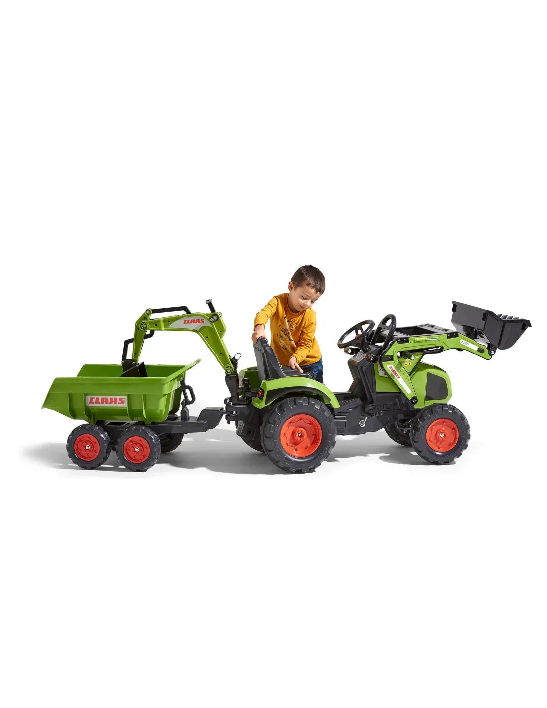 Czerwony traktor dziecięcy z funkcjonalną ładowarką i koparką - zabawki-dla-dziewczynki