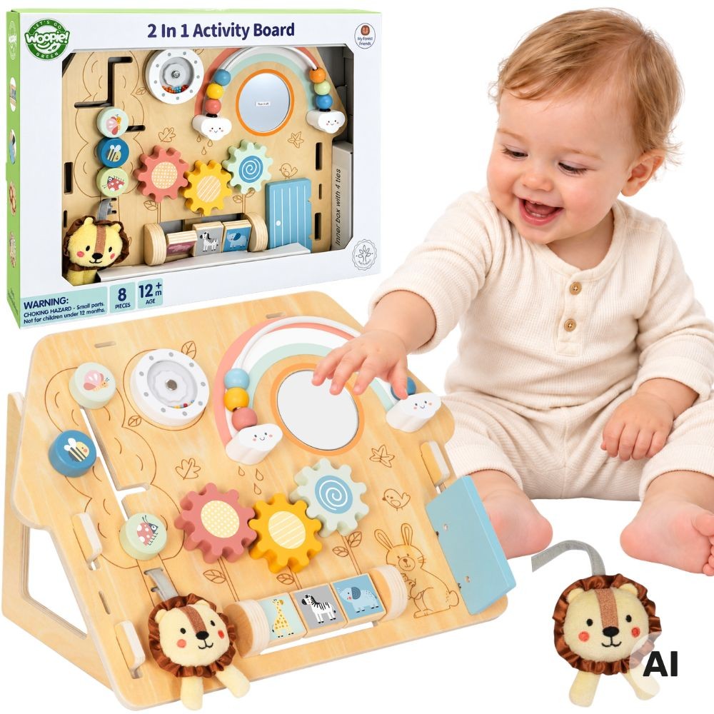 1-WOOPIE GREEN  Tablica Manipulacyjna Edukacyjna Sensoryczna Domek Montessori 2w1 8 el.-1