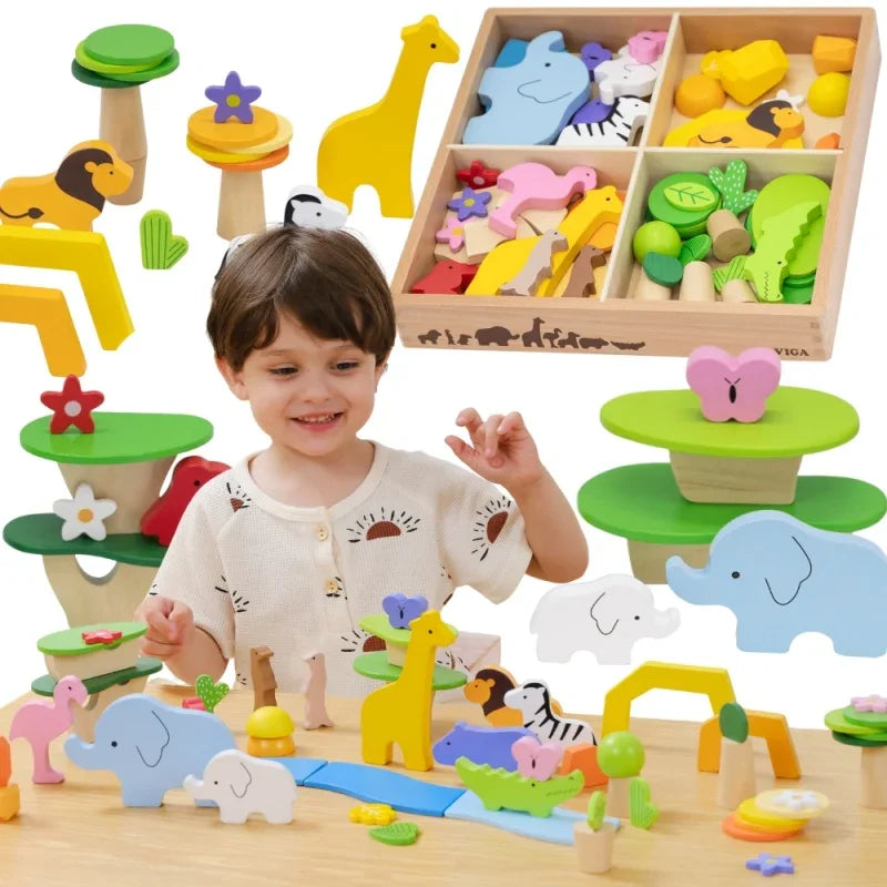 1-VIGA Drewniane Klocki Kolorowe Opowieści Tropikalne Pudełko 55el.-1