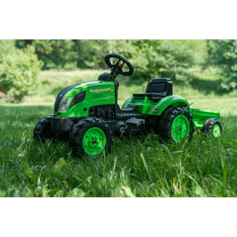 Zielony FALK Country Farmer traktorek z pedałami i przyczepką do ogrodu - zabawki-dla-dziewczynki