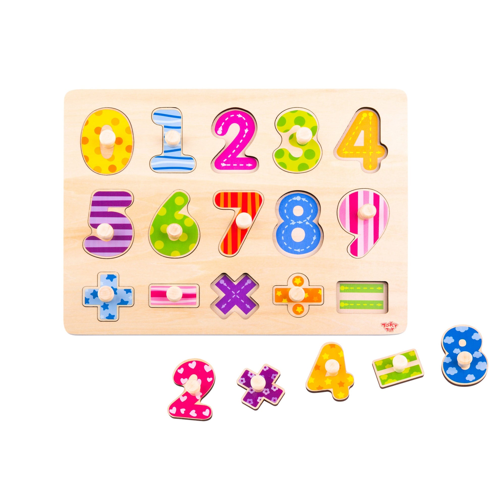 8-TOOKY TOY Drewniane Puzzle Nauka Liczenia Układanka Z Pinezkami Cyferki-8