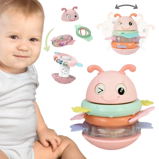 1-WOOPIE Baby Wańka Wstańka Zabawka Sensoryczna 2w1 Grzechotka Gryzak Różowa-1