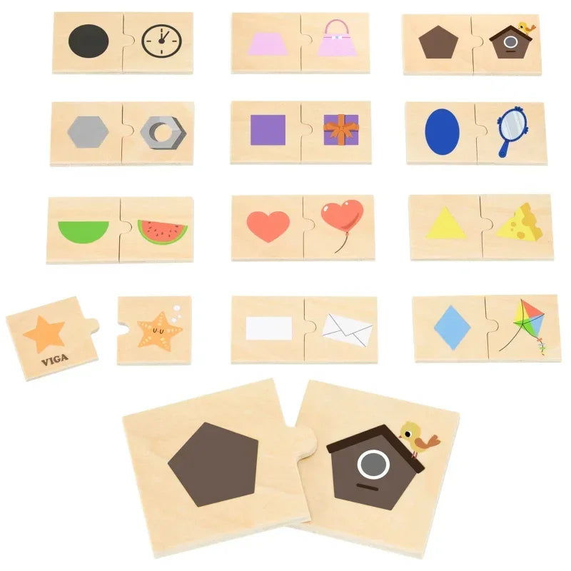 Drewniane puzzle VIGA łączenie kształtów i przedmiotów - zabawki-dla-dziewczynki