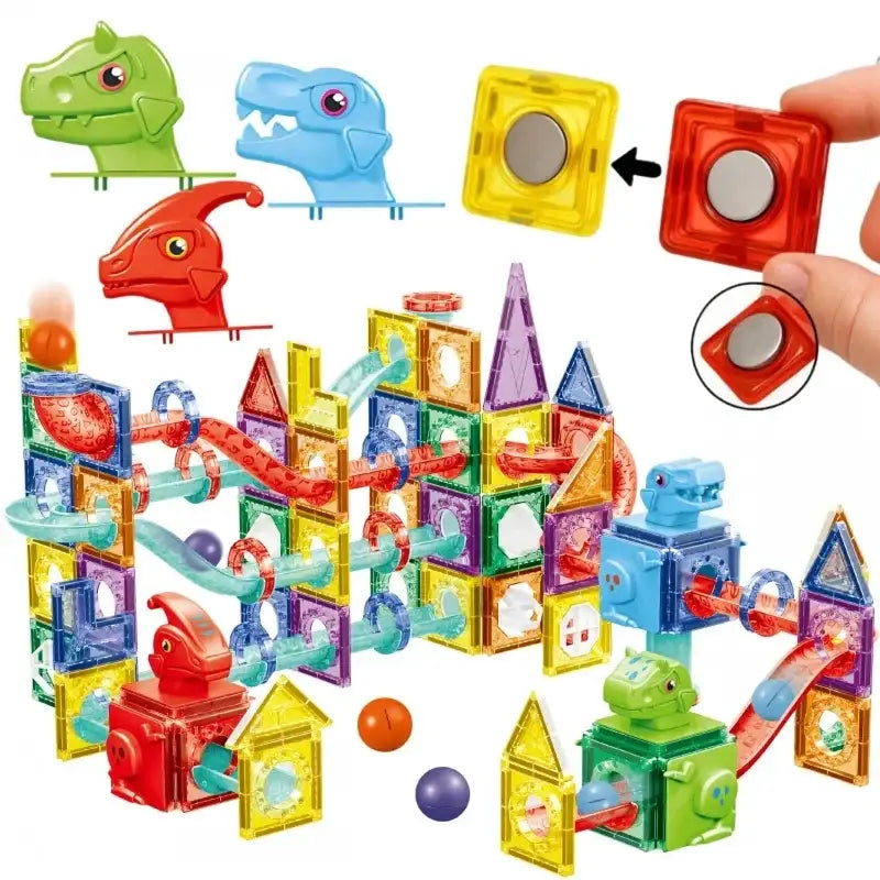 WOOPIE Klocki Magnetyczne Konstrukcyjne 3D Zestaw Edukacyjny Tor Kulkowy 170el. - zabawki-dla-dziewczynki