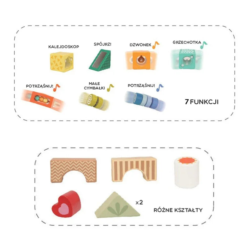 CLASSIC WORLD Drewniane Klocki Sensoryczne 7 Funkcji Układanka Multifunkcyjna Kształty Dźwięk MONTESSORI 14 el. - zabawki-dla-dziewczynki