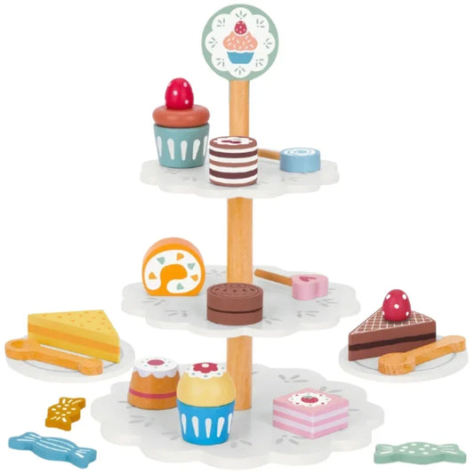 TOOKY TOY Patera Słodkości Drewniany Stojak Babeczki Ciasta - zabawki-dla-dziewczynki