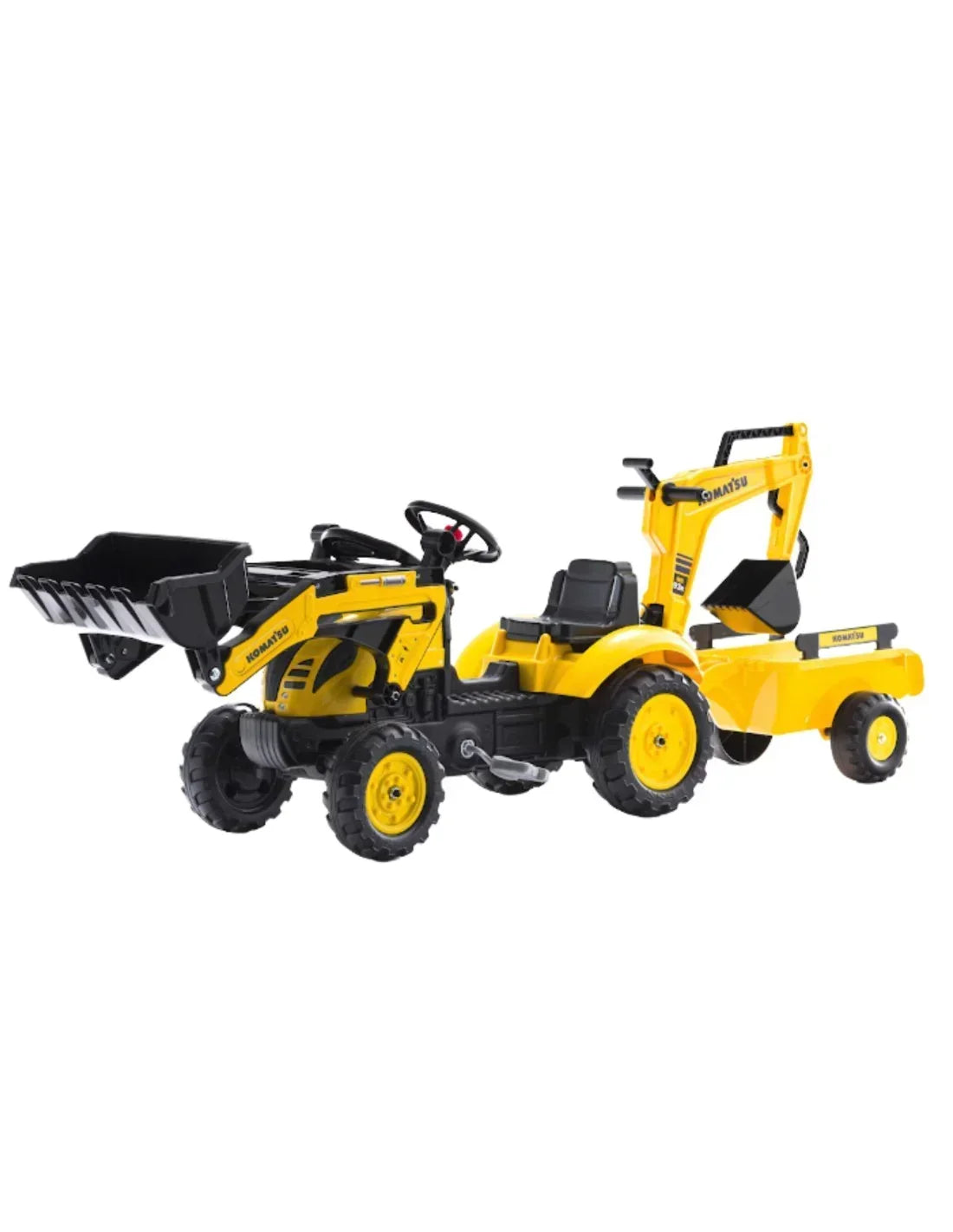 Traktor Komatsu dla dzieci z odczepnym przyczepą i łychą, wykonany z plastiku z recyklingu - zabawki-dla-dziewczynki