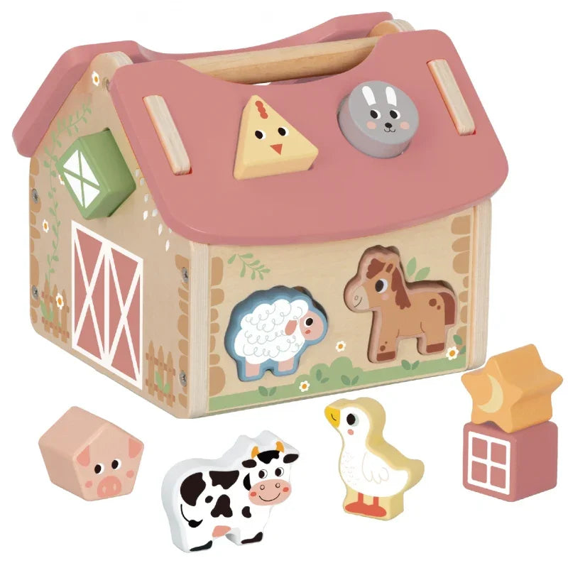 WOOPIE GREEN Drewniana Farma Sorter Kształtów i Kolorów 13 el. - zabawki-dla-dziewczynki