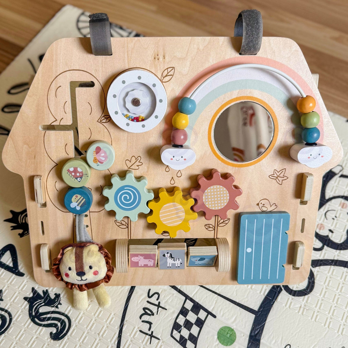 4-WOOPIE GREEN  Tablica Manipulacyjna Edukacyjna Sensoryczna Domek Montessori 2w1 8 el.-4