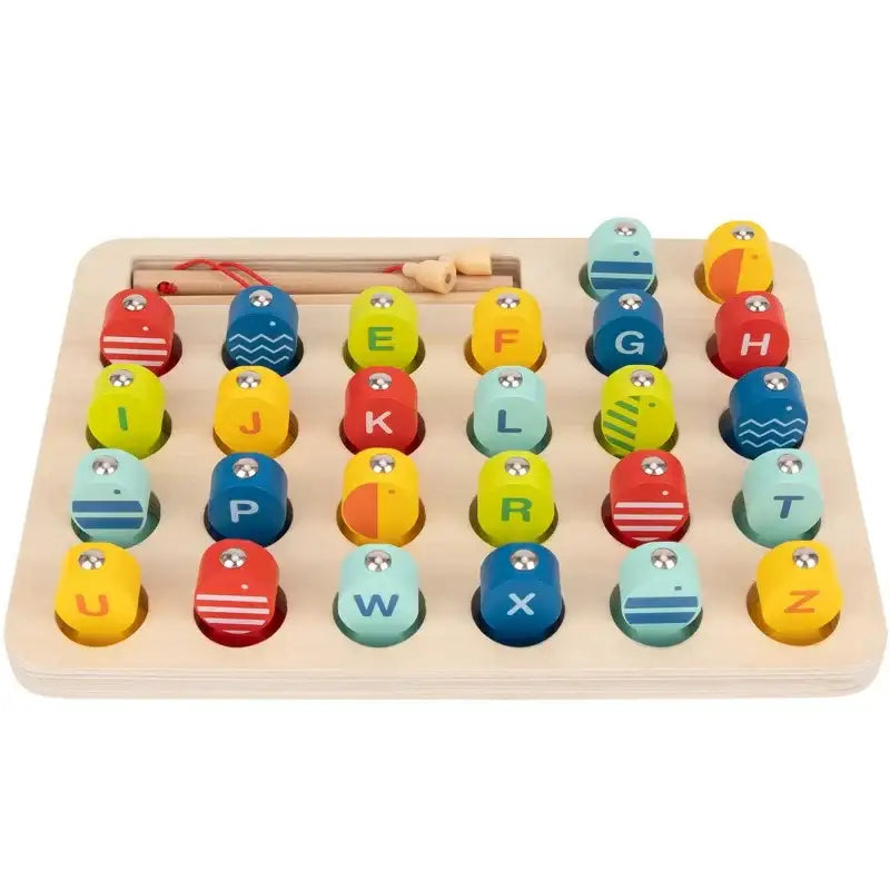 Tooky Toy Drewniana Gra Łowienie Rybek Nauka Literek 29 el. - zabawki-dla-dziewczynki